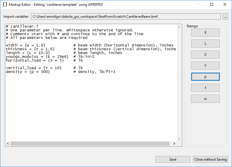 Markup File dialog with markup