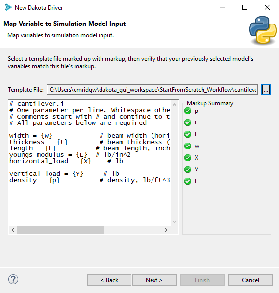 A previously marked-up template file imported into the wizard