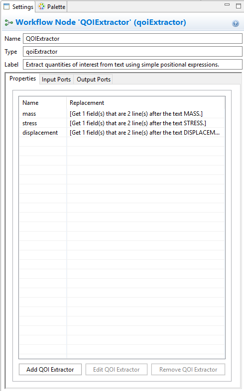 The Settings editor for the QOIExtractor node, populated