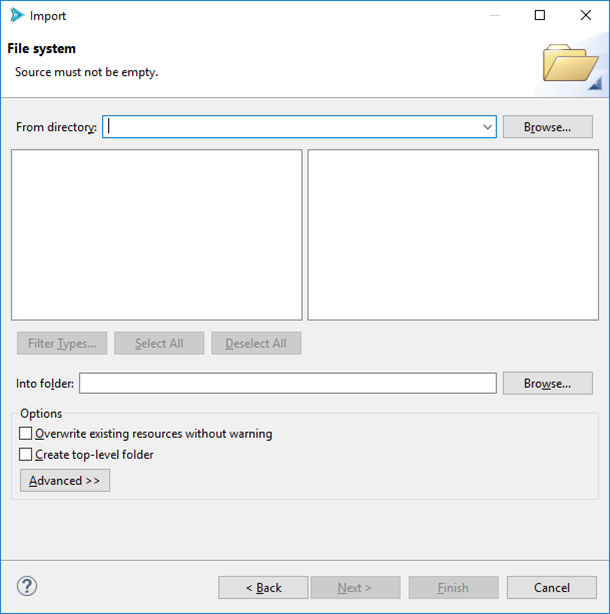 Import file system options