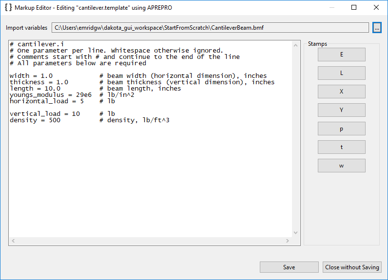 Markup File dialog with stamps