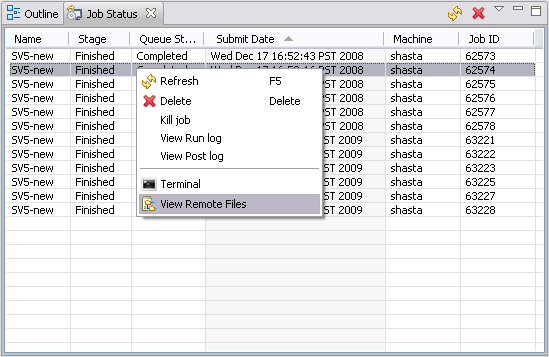 Viewing Remote Files of a Job