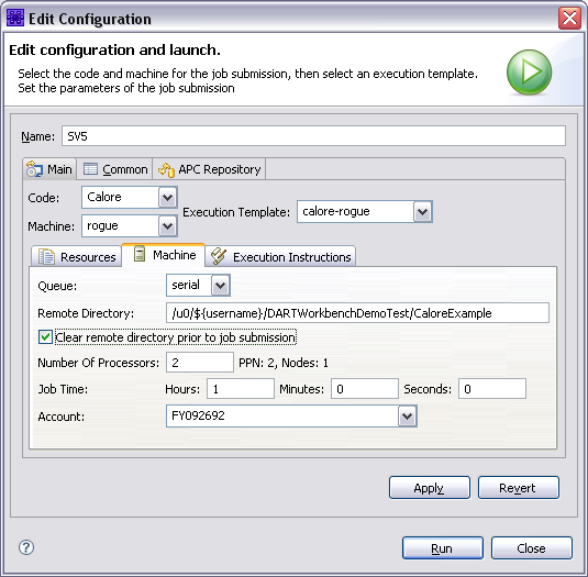 The Machine Tab of the Job Submission Dialog