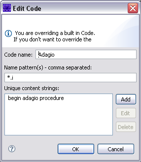 Edit Code Dialog