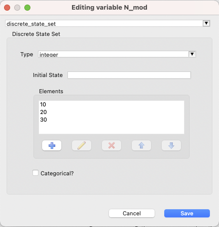 Discrete state set with elements