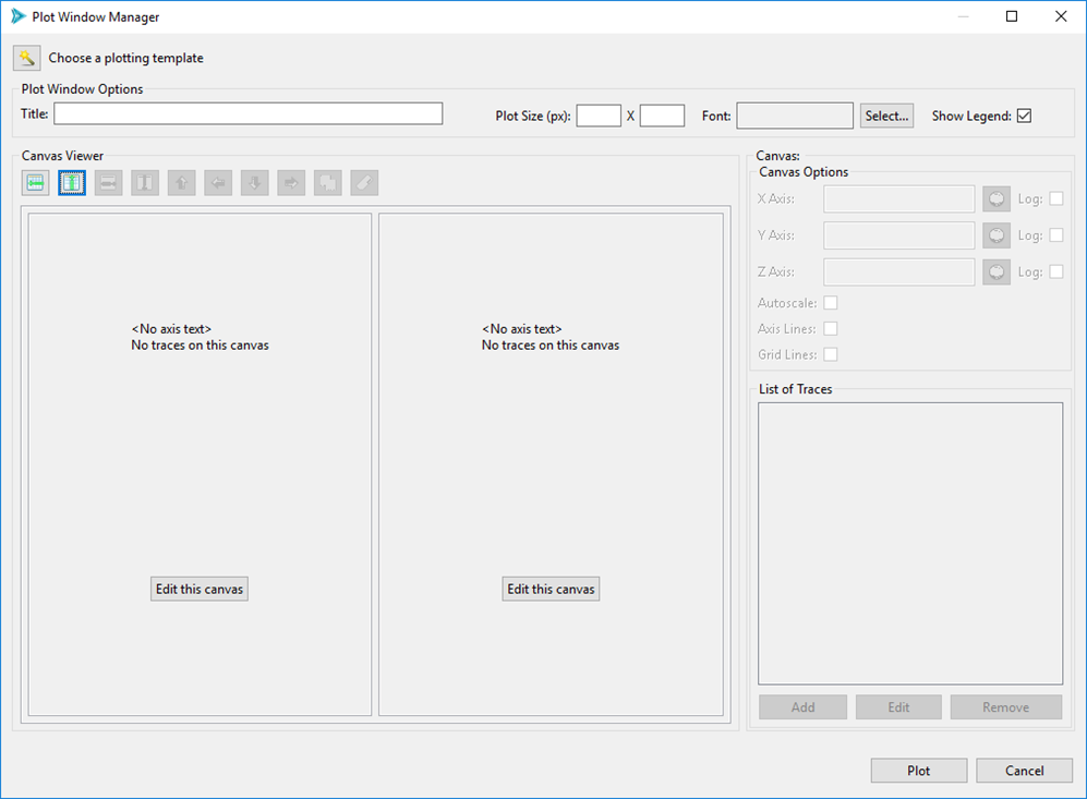 Plot Manager Dialog - two side-by-side canvases