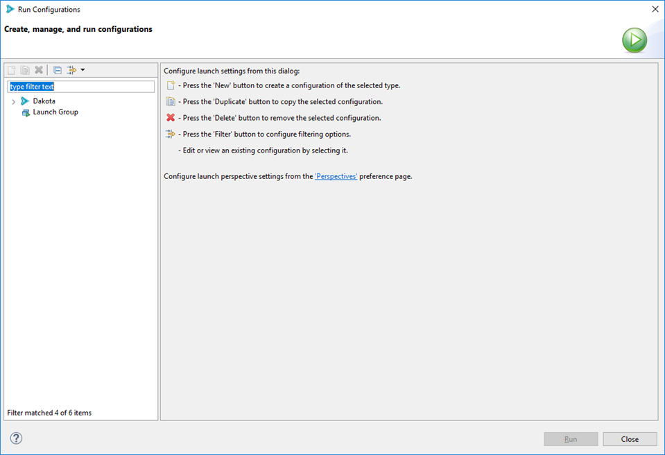 The Run Configurations menu