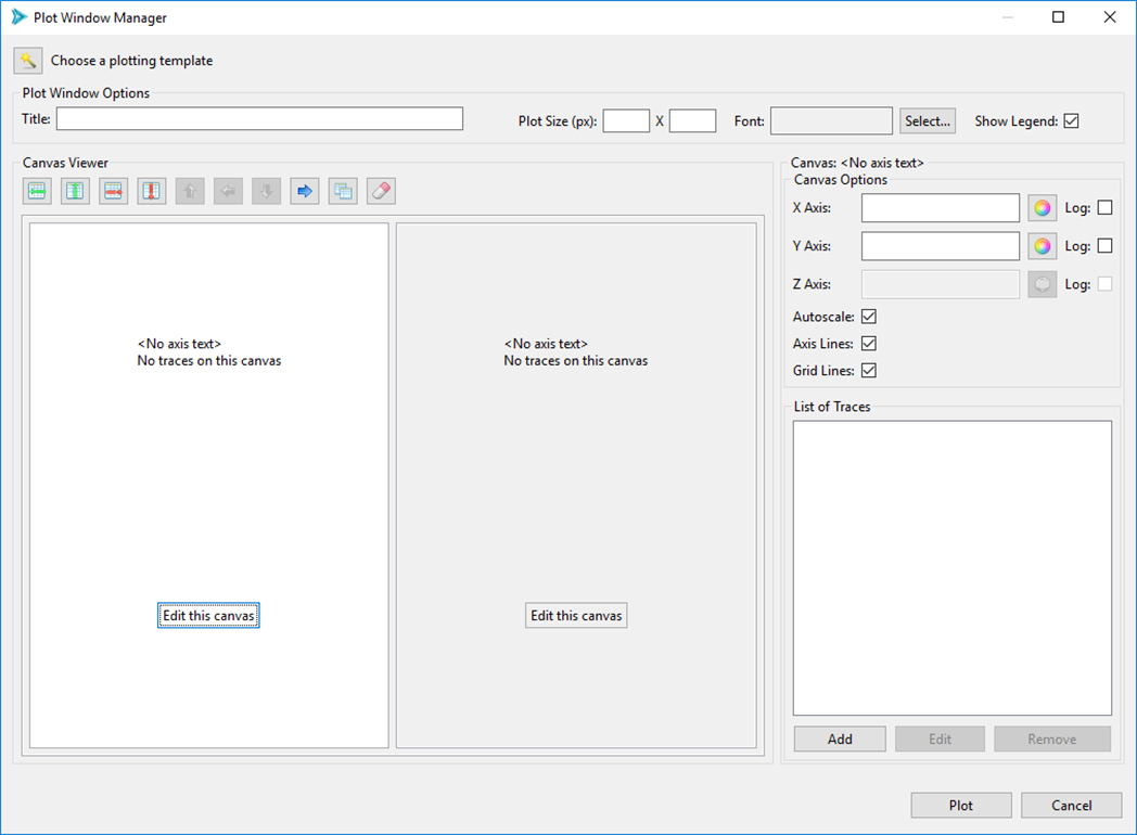 Plot Manager Dialog - editing the first canvas